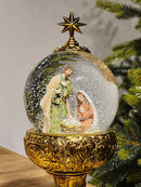 GLOBO DE NEVE COM SAGRADA FAMÍLIA DOURADO LUZ E MOVIMENTO 26,5CM